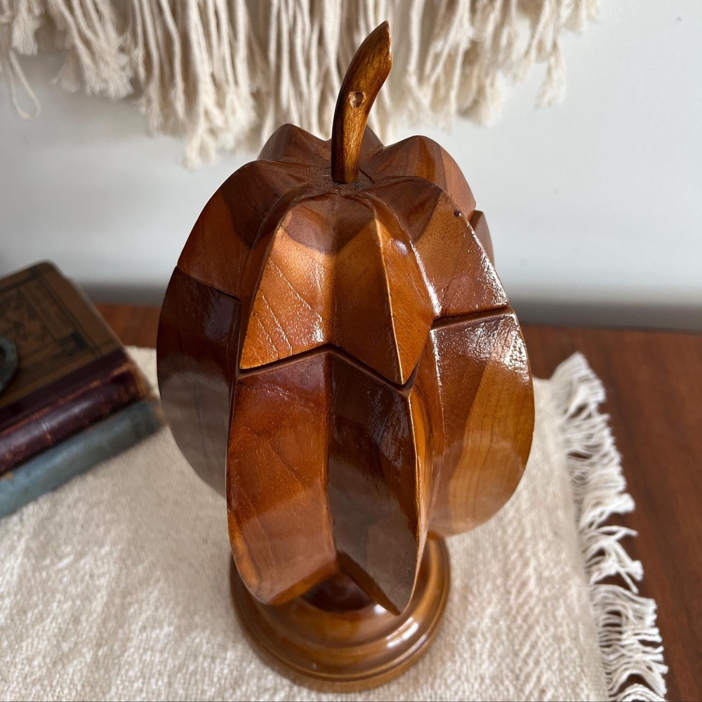 Wooden Starfruit Lidded Container on Pedestal Teak Wood Glossy Finish (3633)